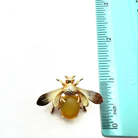 Bee Bug Earrings Pierced Yellow Cabochons Gold Tone Chandelier New - Picture 2 of 5